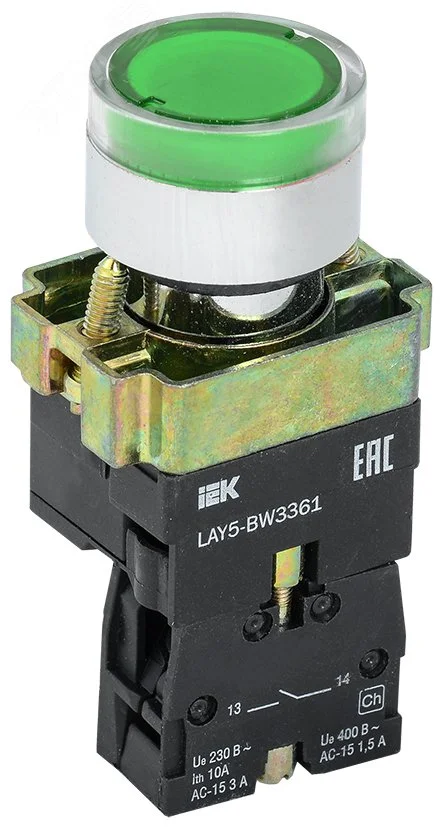 Кнопка LAY5-BW3361 зеленая с подсветкой 1з