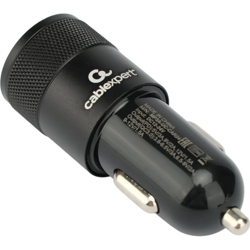Автомобильное зарядное устройство Cablexpert 38Вт, QC3.0/PD, 2 порта: USB/Type-C (MP3A-UC-CAR24)