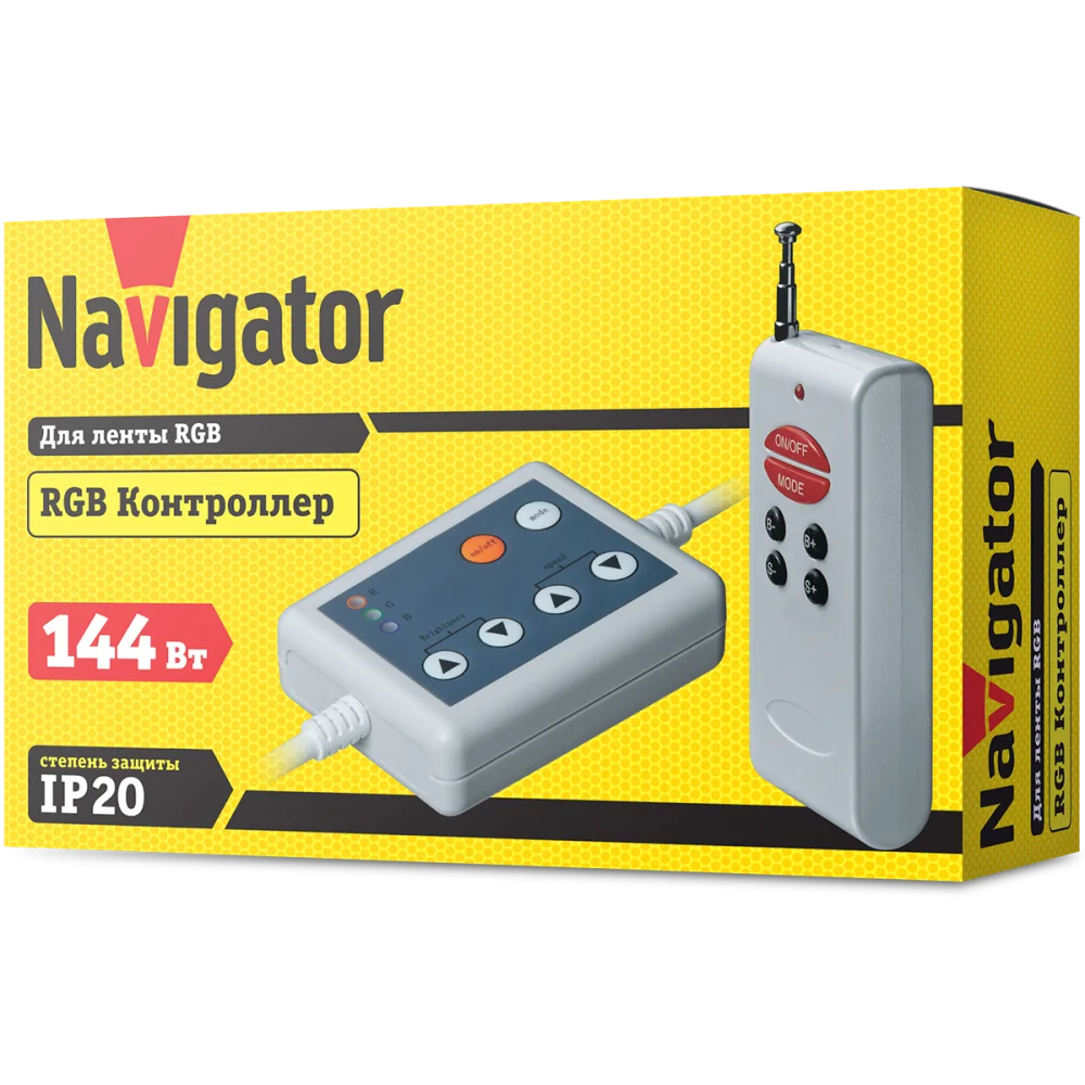 Контр.ND-CRGB144RF-IP20-12V с радио-ПДУ д/св.ленты RGB 144Вт IP20 Навигатор 71475