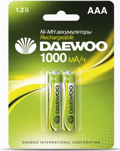 Батарейка LR03 DAEWOO аккумуляторная ААA BL-2 NI-MH BL-2 (1000mAh) (642714) (037459)