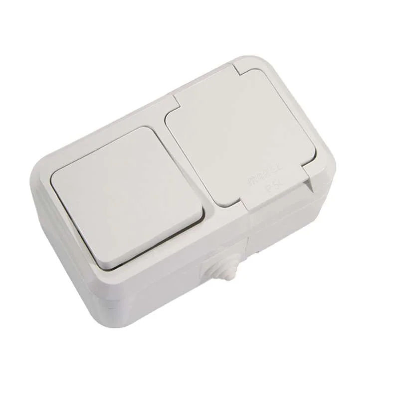 Блок о/п 1кл выкл.+ 1м роз. с/з с крышкой Nemliyer 16А IP44 (белая) Makel 18350