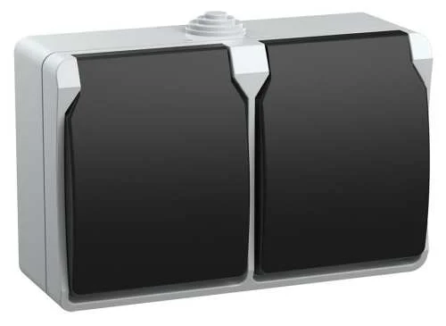 Блок о/п розетки 2-м с/з с крышкой Форс 16А IP54 (серая) IEK ERS22-K03-16-54-DC (РСб22-3-ФСр)