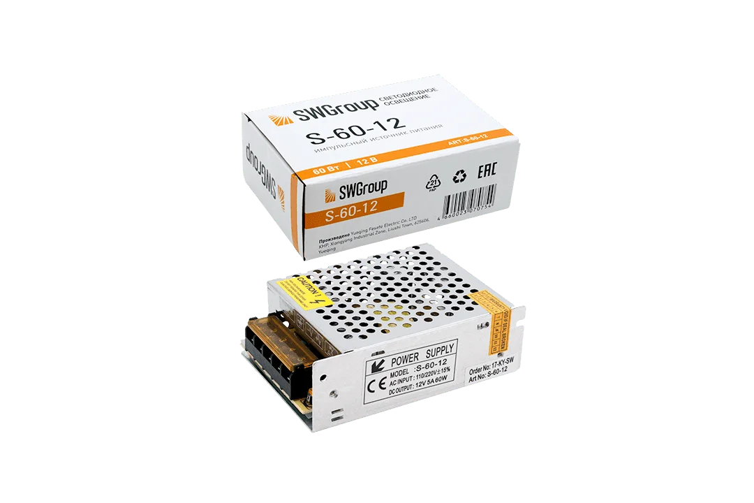 Блоки питания сетка, 60 W, 12V SW-G арт. S-60-12 (110x78x36) IP20