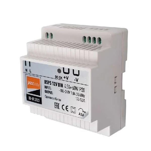 Драйвер BSPS DIN 12V 4.5A= 60w PL IP20 3г.гар Jazzway