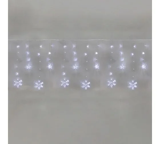 Гирлянда Бахрома со снежинками 2,4х0,9м, 150LED БЕЛЫЙ, прозрачный ПВХ, IP20, свечение с динамикой, 2