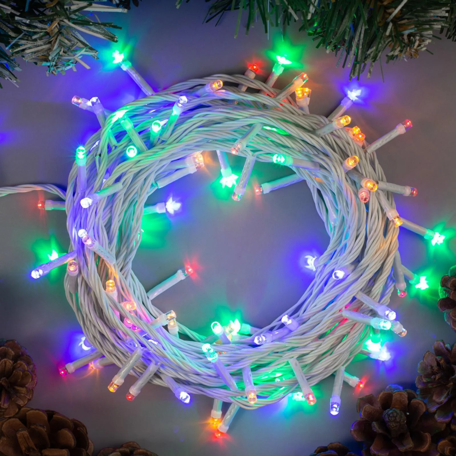 Гирлянда «Нить» 10м, IP20, белая нить, 100LED, свечение мульти, 8 режимов, 220В, 3556795
