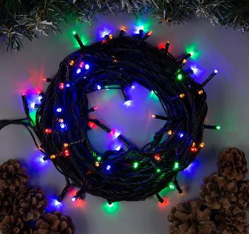 Гирлянда «Нить» 10м, IP44, УМС, тёмная нить, 100LED, свечение мульти, 220В, 187242