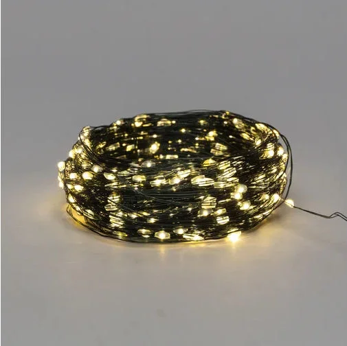Гирлянда светодиодная Роса с контроллером 50м, 500LED, ТЕПЛЫЙ БЕЛЫЙ, IP20, 230В, зеленый провод NEON