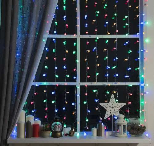 Гирлянда «Занавес» 2×1.5м с насадками «Шарики», IP20, 360 LED, МУЛЬТИ 8 режимов, 220В, 2361719