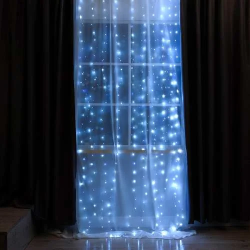 Гирлянда «Занавес» 2.8×3м роса, на крючках, IP20, 300LED, свечение белое, мерцание, USB, 6074031