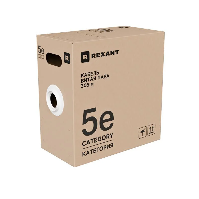 Кабель F/UTP, CAT 5e, PE, 4PR, 24AWG, OUTDOOR, SOLID, черный, 305м, серия LIGHT, РФ REXANТ 01-0154-R