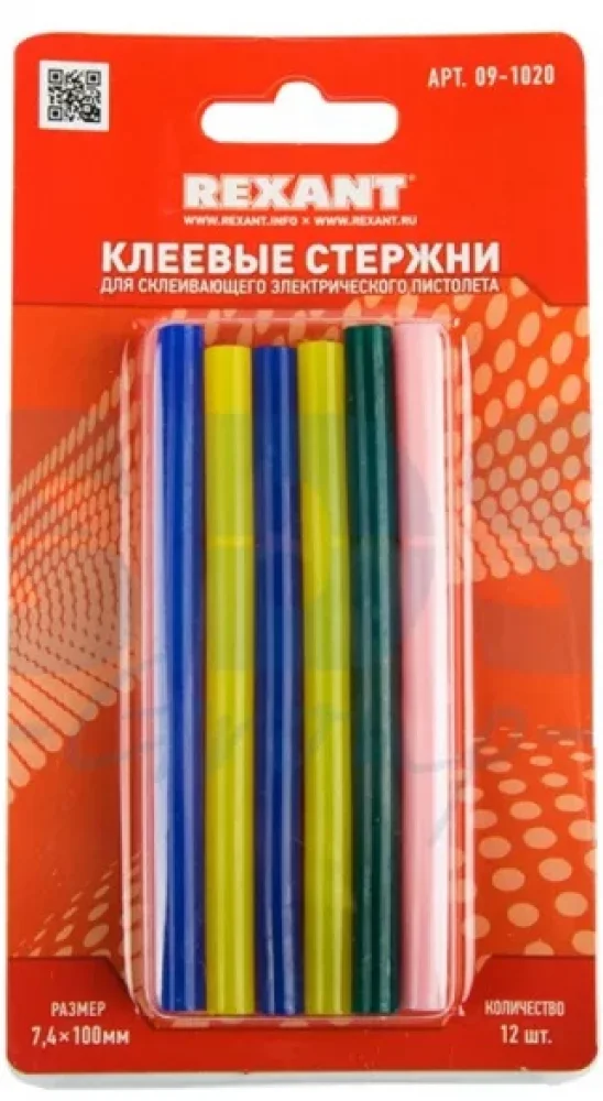 Клей малый 7/100мм Цветной (12шт/уп) Блистер REXANT 09-1020