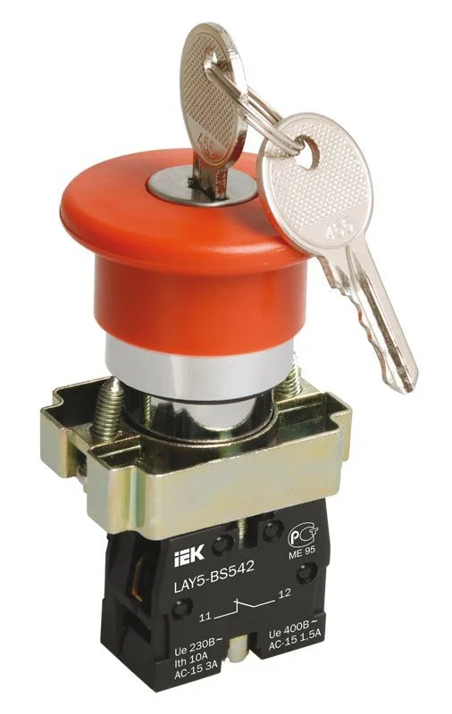 Кнопка LAY5-BS142 "грибок" с ключом красн. 1р 230V