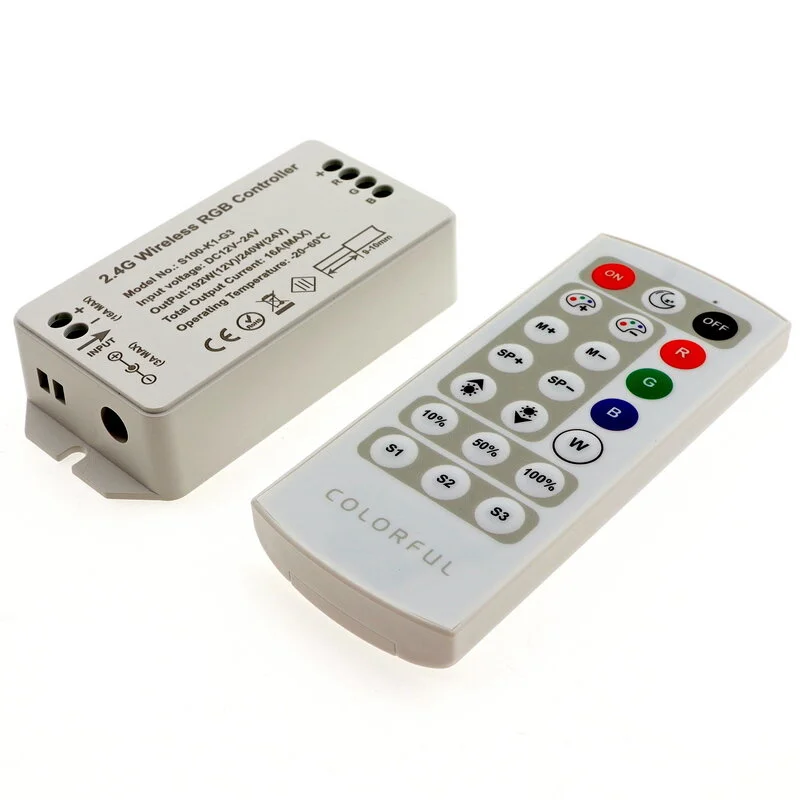 Контроллер RGB, 2.4G с пультом, 21 кноп., DC12/24V, <16A(MAX), SW-RGB-2.4G-16A