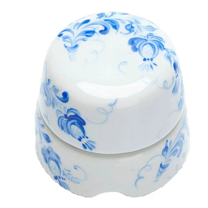 Коробка распаячная керам. d60*50 (белый с росписью под Гжель) Salvador BOX1WT.GZ
