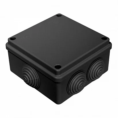 Коробка распаячная о/п 100*100*50 (черная) 6вых. IP55 (крышка на болтах) Промрукав 40-0300-9005