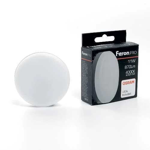 Лампа LED GX53 11W Feron.Pro (Osram) 4000K (таблетка) 870Lm 230V LB-1511 матов.стекло арт. 38206