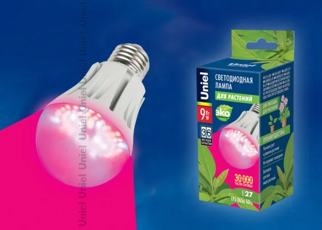 Лампа светод. для растений 9W A60 UNIEL LED-A60-9W/SP/E27/CL арт. 09645