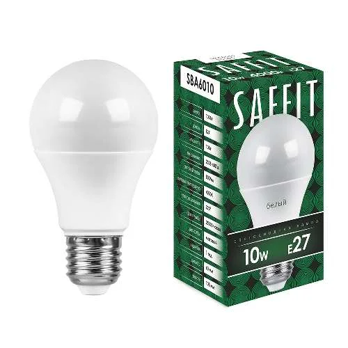 Лампа светодиодная, 10W 230V E27 4000K A60, SBA6010 Saffit арт. 55005