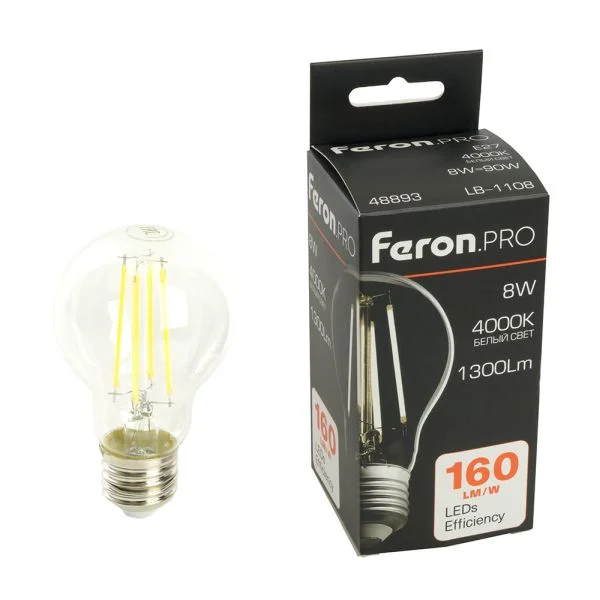 Лампа светодиодная, 1300LM 8W 175-265V E27 4000K, 160LM/W LB-1108 Арт. 48893