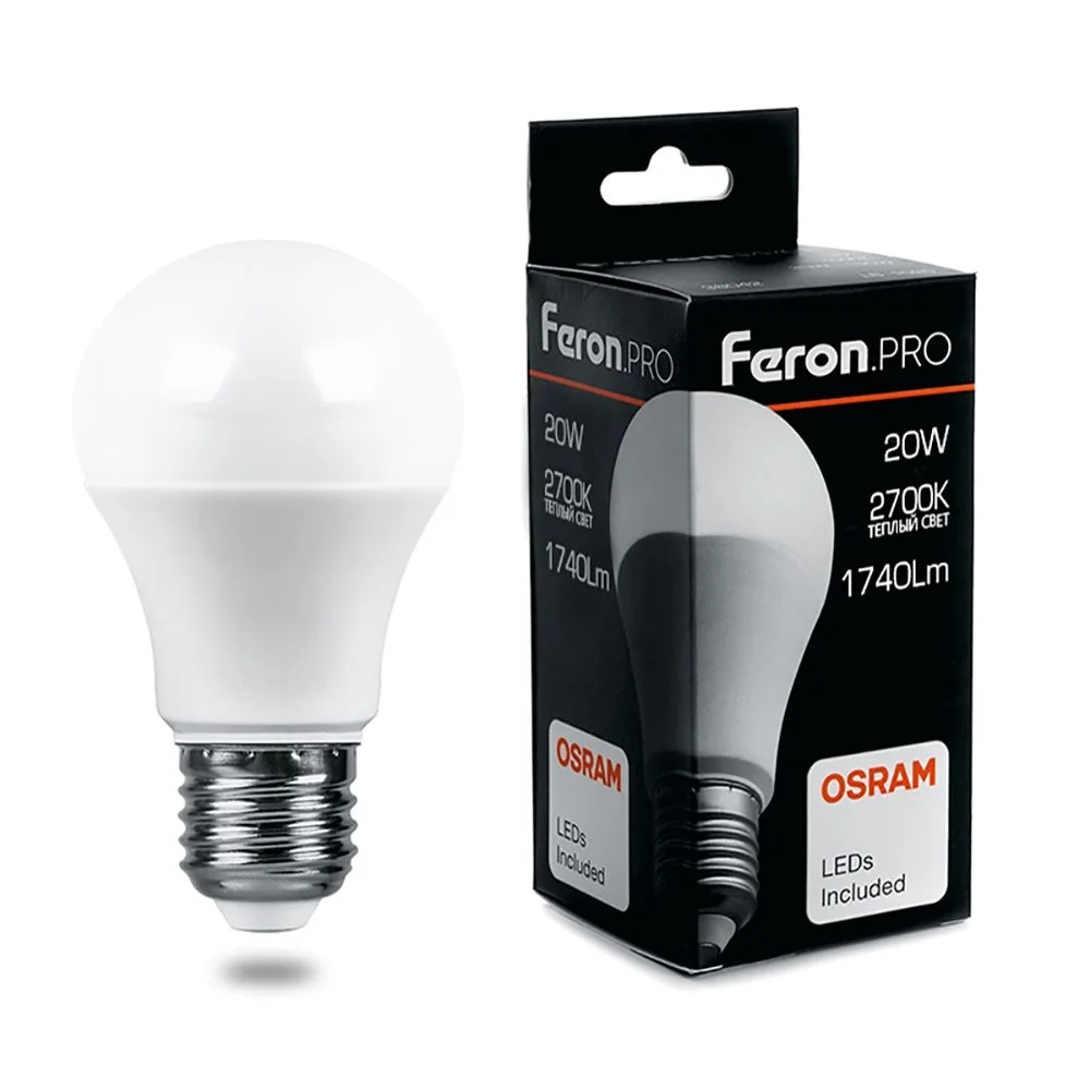 Лампа светодиодная 20W A60 230V E27 2700K A60, 1740Лм LB-1020 Feron Pro (Osram) арт. 38041
