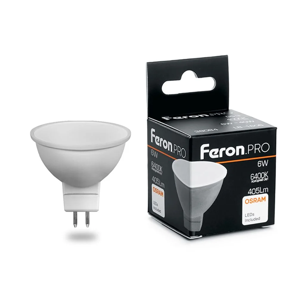 Лампа светодиодная 6W 230V G5.3 6400K MR16, 405Лм LB-1606 Feron Pro (Osram) арт 38085