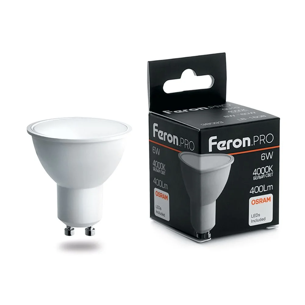 Лампа светодиодная 6W 230V GU10 4000K MR16, 400Лм LB-1606 Feron Pro (Osram) арт 38087