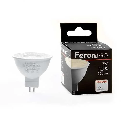 Лампа светодиодная 7W 230V G5.3 2700K MR16 с линзой 38°, LB-1607 Feron Pro(Osram) арт. 38179