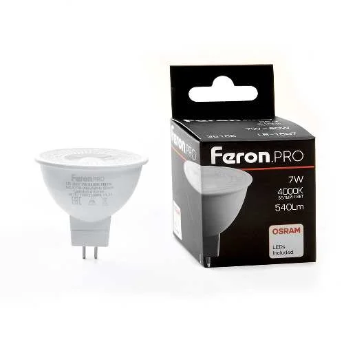 Лампа светодиодная 7W 230V G5.3 4000K MR16 с линзой 110°, LB-1607 Feron Pro(Osram) арт. 38186