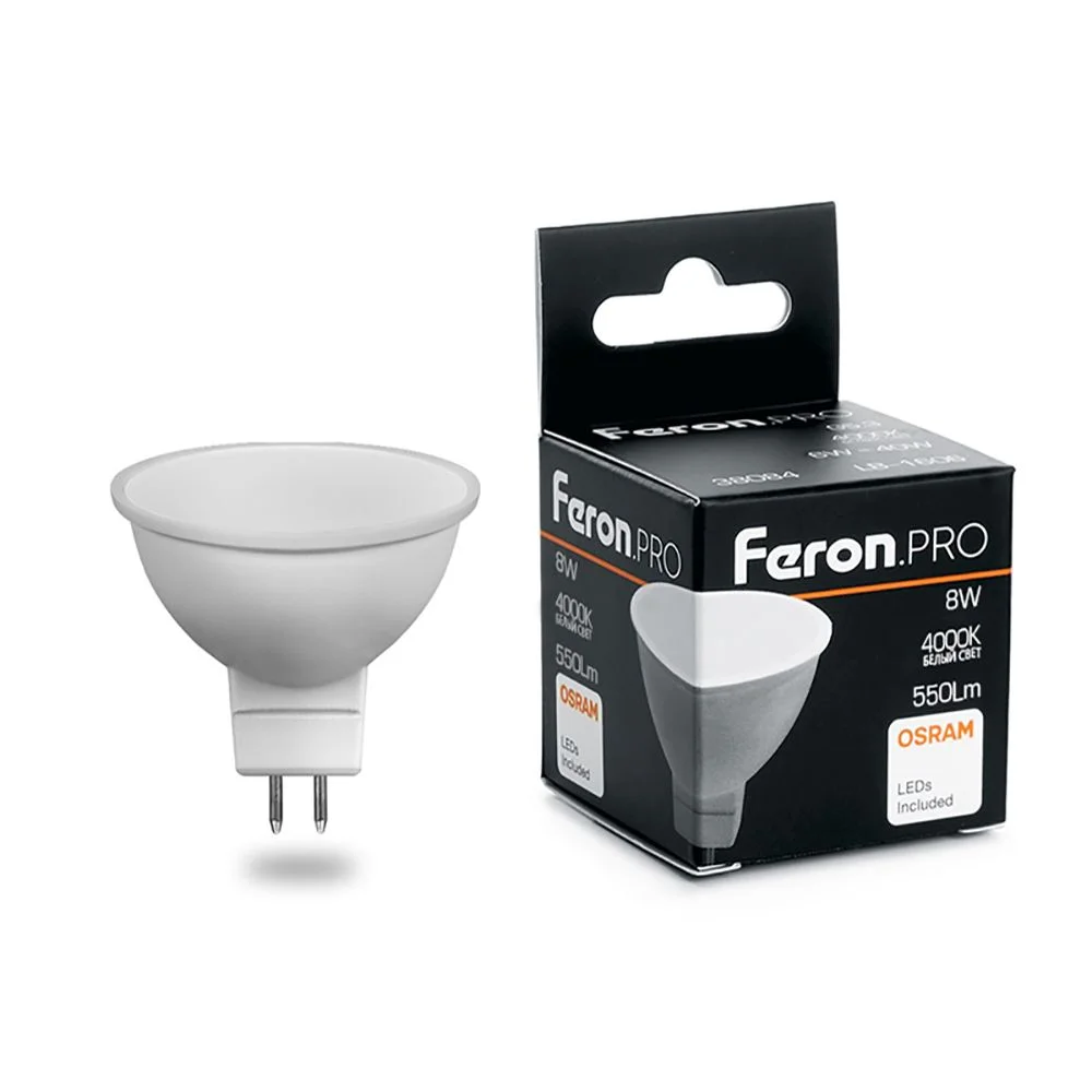 Лампа светодиодная 8W 230V G5.3 4000K MR16, 550Лм LB-1608 Feron Pro (Osram) арт 38090