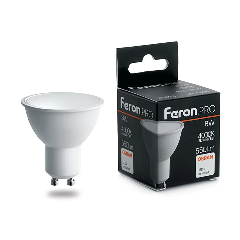 Лампа светодиодная 8W 230V GU10 4000K MR16, 550Лм LB-1608 Feron Pro (Osram) арт 38093