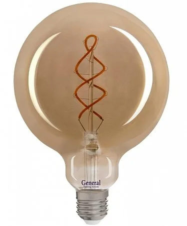 Лампа светодиодная, G125 шар (6W) 230V E27 1800K, GLDEN-G125DSS-6-230-E27-1800 General