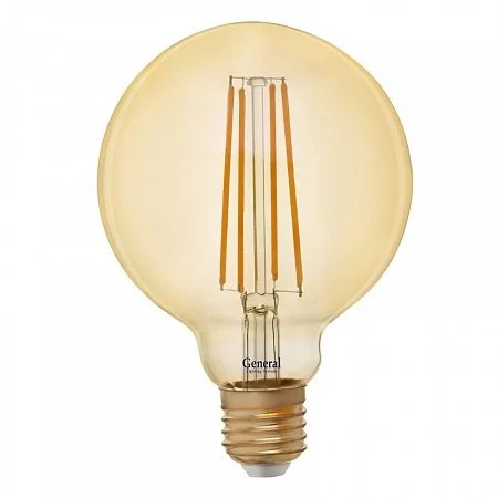 Лампа светодиодная, G95 шар (8W) 230V E27 2700K, GLDEN-G95S-GR-8-230-E27-2700 General Золотая