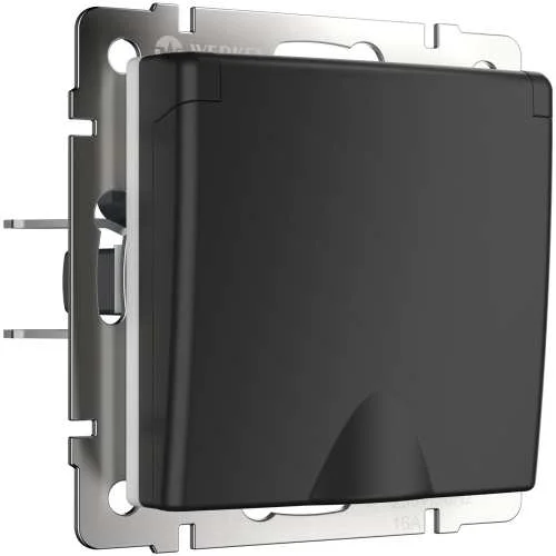 Механизм розетки 1-м с/з с/ш с крышкой 16А IP44 (черн. матовый) Werkel W1171208