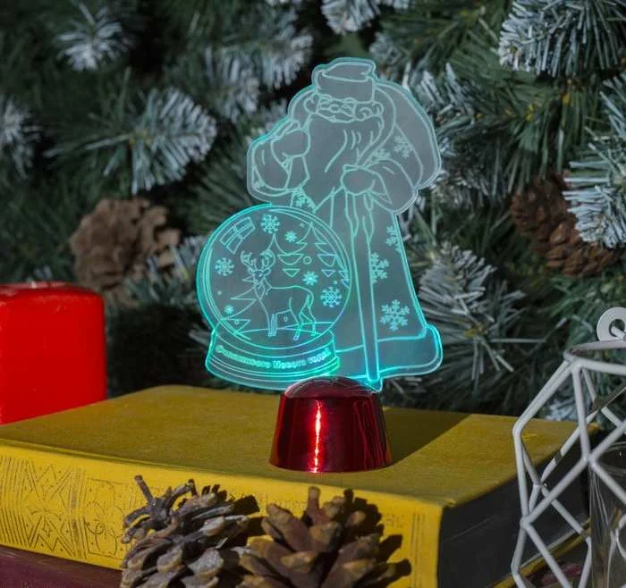 Подставка световая "Дед Мороз, Олень в шаре", 14.5х9 см, 1 LED, RGB микс 2446497