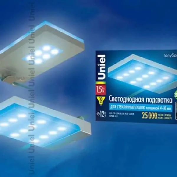 Подсветка LED для стеклянных полок ULE-C01-1,5W/BLUE IP20 SILVER Голубой свет. арт. 07745
