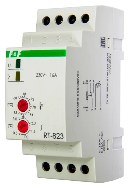 Регулятор темп-ры RT-823 50-264 В АС/DC 16А 1Z IP20 диап темп +60 до +95 °С