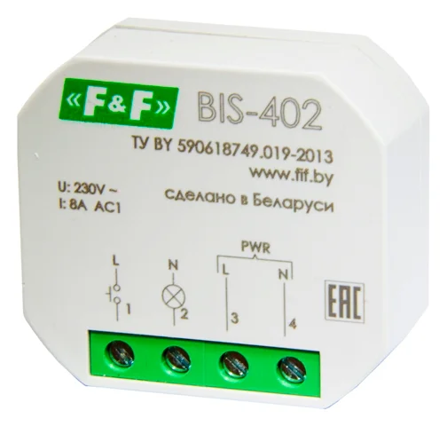 Реле импульсное BIS-402 для установки в монтажную коробку Ø 60мм 230В 8А 1Z IP40