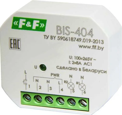 Реле импульсное (бистабильное) BIS-404 2х8 А 2NO 100-265 В AC от -25°С до +50°С IP 40
