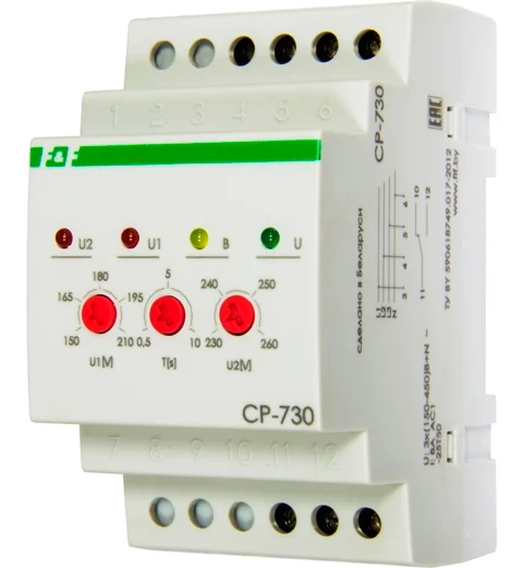 Реле контроля напряжения CP-730 ЕА04.009.004 3х400/230+N 8А 1Р IP20 трехфазное, контроль верхнего и