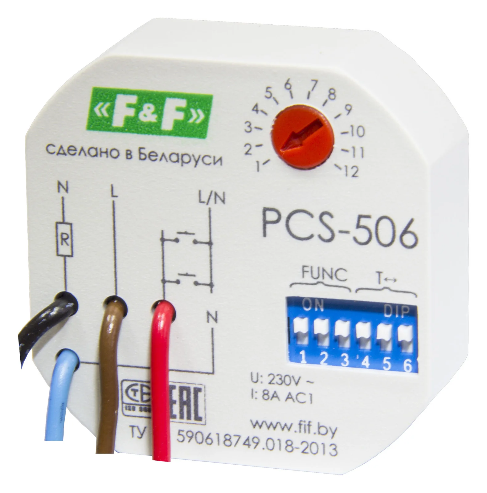 Реле времени PCS-506 многофункц, для установки в монт. кор. Ø 60 мм 230В AC/24B AC/DC