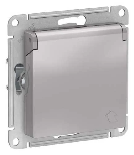 Розетка 1-м СП с/з шторк/прозр.крышк. AtlasDesign Aqua 16А IP44 механизм алюм. SE ATN440346