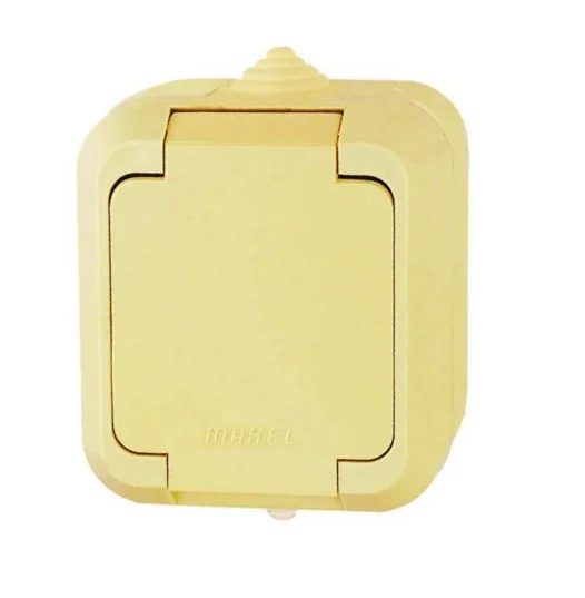 Розетка о/п 1-м с/з с крышкой Nemliyer 16А IP44 (кремовая) Makel 18204