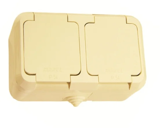 Розетка о/п 2-м с/з с крышкой Nemliyer 16А IP44 (кремовая) Makel 18254
