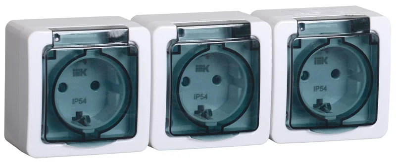 Розетка о/п 3-м с/з с проз. крышкой Гермес Plus 16А IP54 (белая) IEK