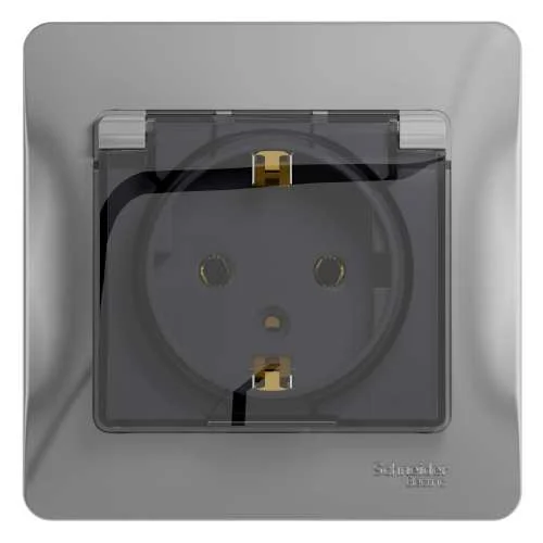Розетка с/п 1-м с/з штор/крышк. Glossa 16А IP20 в сборе алюм. SE GSL000346