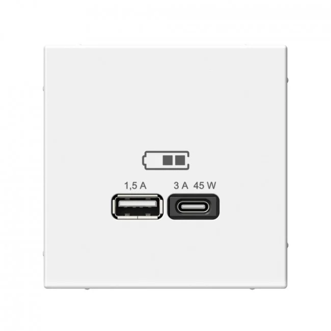 Розетка с/п USB ArtGallery тип A+C 45Вт QC PD высокоскор.ЗУ механизм бел. SE GAL000129