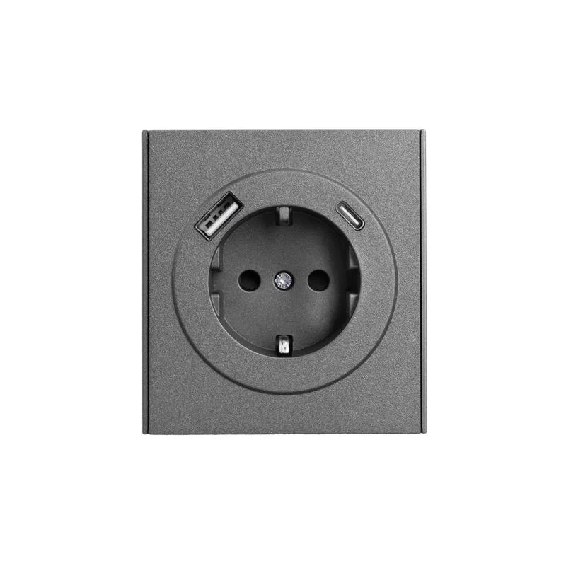 Розетка STRONG 1-ая с/з с/у з/ш 16А с USB A+C быстрой зарядки 5В/3А графит KRANZ