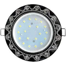 Свет. Ecola GX53 H4 LD5360 св-к Стекло Круг прозр.стразы Корона подсв. 4K Хром-Черн 52x120 SB53RNECB