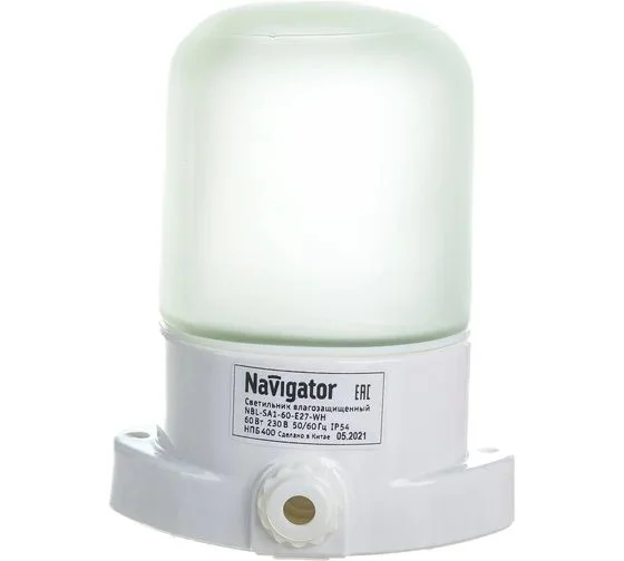Светильник 61 509 NBL-SA1-60-E27-WH керамика/стекло (НПБ 400 для сауны) Navigator 61509